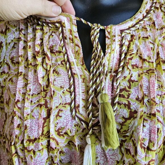 Sigrid Olsen linen size large bohemian spring floral tie front blouse summer - Picture 4 of 5